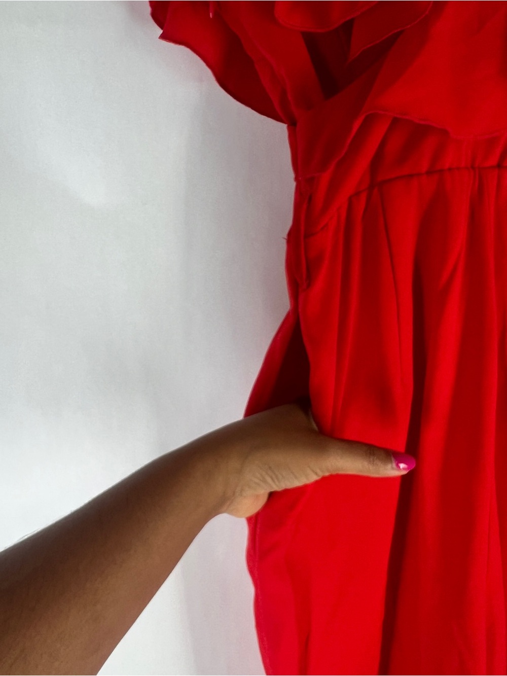 Red Ruffle V-Neck Jumpsuit - Picture 9 of 14